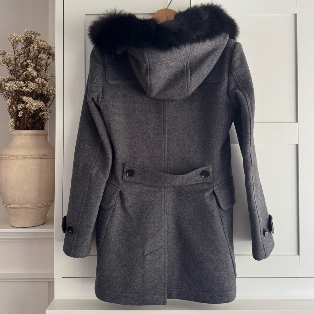 Burberry Brit Blackwell Coat Charcoal Gray Melange With Fox Fur Hood - Picture 2 of 8